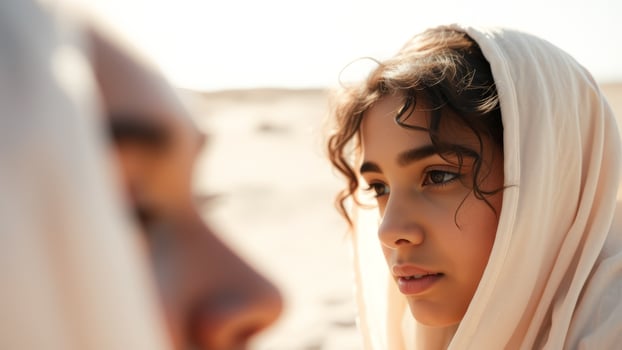 Closeup portrait of a young woman wearing a headscarf photo