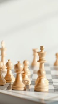 White Chess King and Pawns on Chessboard photo