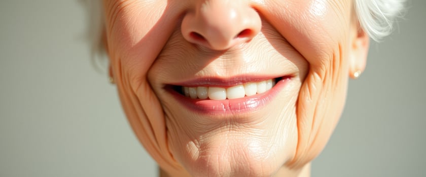 Close-up of a woman's smiling mouth with wrinkles photo