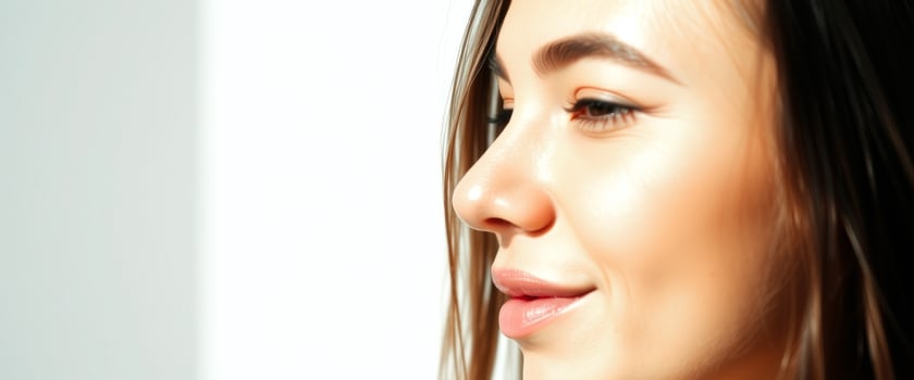 Close-up Portrait of Young Woman with Soft Makeup and Natural Lighting photo