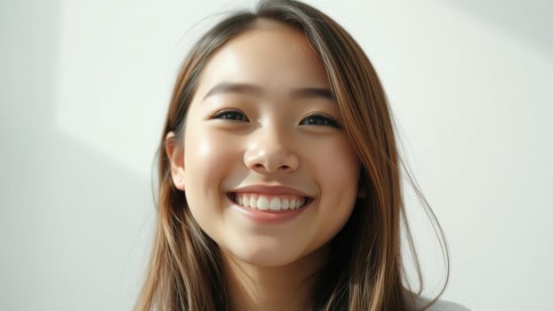 Close-up portrait of a beautiful young woman smiling photo