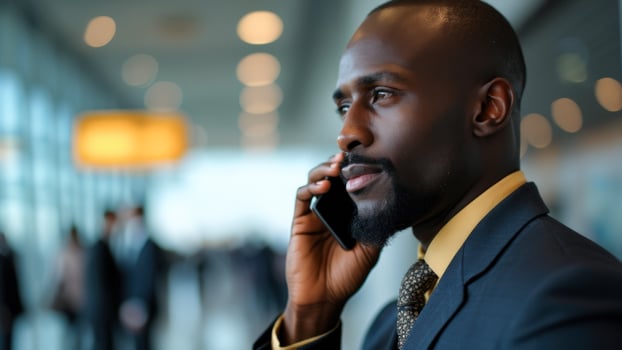 Businessman on the phone in an airport photo