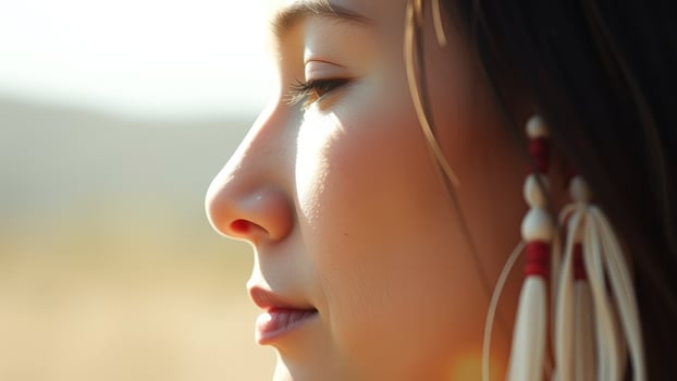 Close-up of a young woman's profile, showing her delicate features and a beaded earring photo