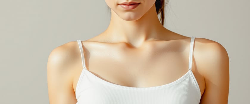 Close Up of a Woman's Neck and Shoulders Wearing a White Tank Top photo