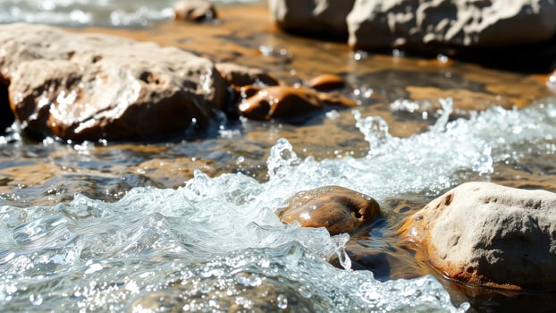 Closeup of Water Flowing Over Rocks in a River photo