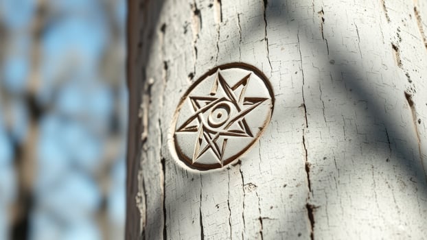 Carved Symbol on Tree Bark photo
