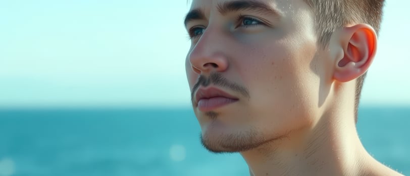Man Looking Out Over the Ocean photo