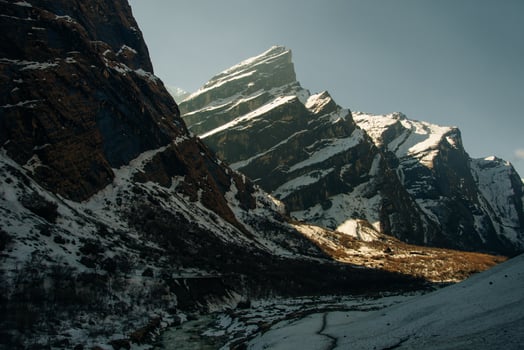 hiker on the trail in the Himalayan mountains.Trek around Annapurna photo