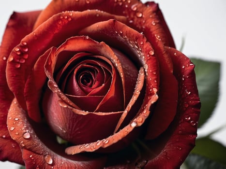 A close up portrait of a dewy red rose showcasing its intricate petals and natural beauty photo