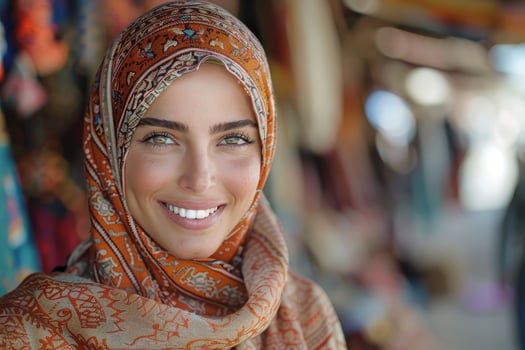 Smiling Muslim woman wearing a headscarf. Portrait of a young woman with a beautiful smile. photo