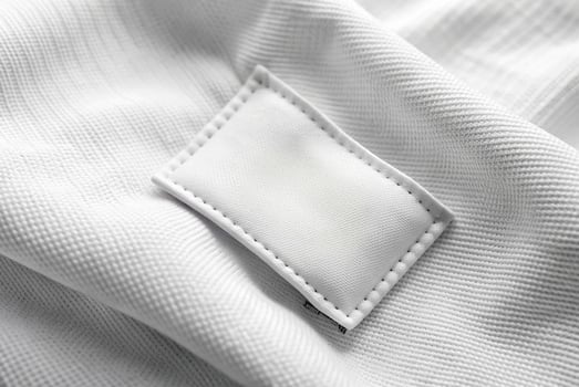 A Blank White Fabric Label Mockup Stitched Onto a Textured White Garment photo