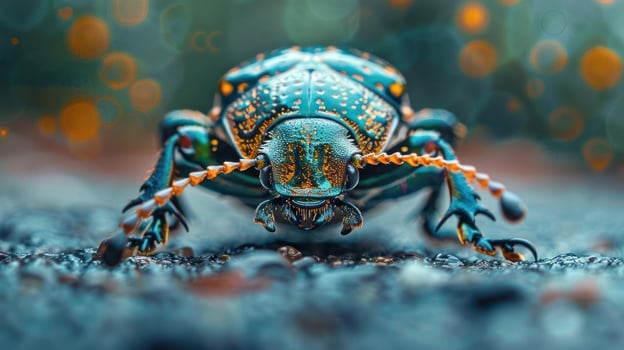 A close-up image of a ladybug walking down the road. photo