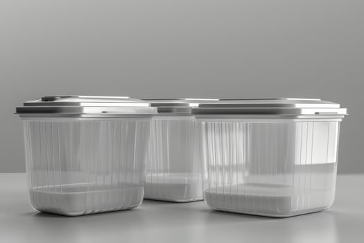 Clear storage containers on a minimalistic background photo