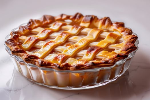 Freshly baked apple pie cooling on a marble countertop in a cozy kitchen photo