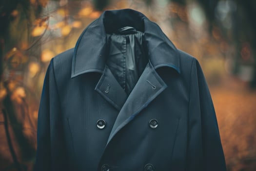 A coat hanging in an autumn park surrounded by fallen leaves on a tranquil afternoon photo