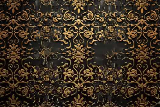 Ornate gold floral pattern on a dark background creating an elegant texture photo
