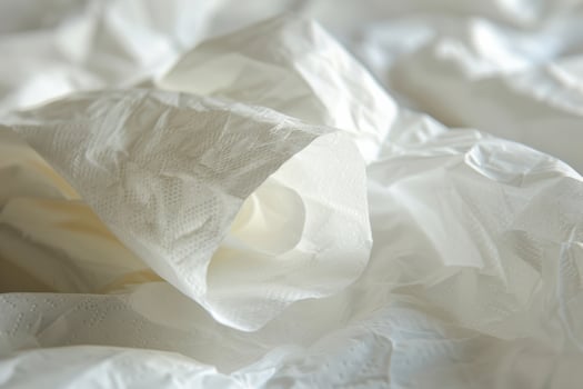 Delicate layers of crumpled white tissue paper illuminated by soft light photo