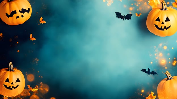 Halloween pumpkins on a blue background photo