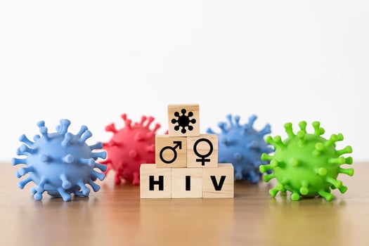 the word HIV Human Immunodeficiency Virus is written on wooden cubes, medical and healthcare concept. photo