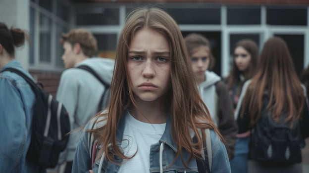 Gloomy School Life Depicted By A Group Of Teens In School Yard photo