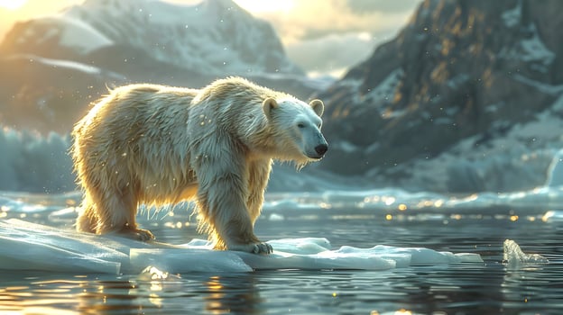 Polar Bear Standing on Ice Floe in Arctic Landscape - Realistic Digital Art photo