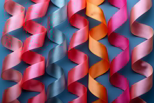Colorful Curled Ribbons on Blue Background - Ideal for Party Decorations, Gift Wrapping, Crafts, and Creative Design Projects photo