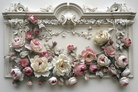 Elegant Floral Baroque Frame with White and Pink Roses for Art Decor and Design photo