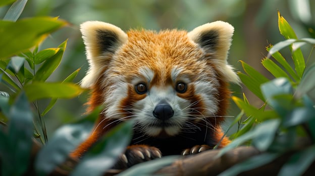 Red Panda Close-Up Portrait in Lush Greenery - Photo