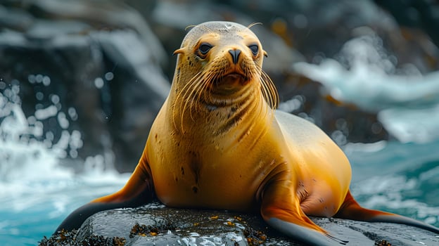 Sea Lion Sitting on a Rock Realistic Image photo