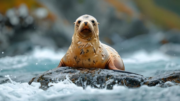 Sea Lion on a Rock in the Ocean, Realistic Wildlife Photo
