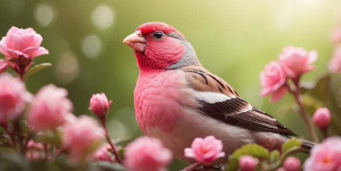 Pink-Breasted Finch in a Floral Paradise. photo