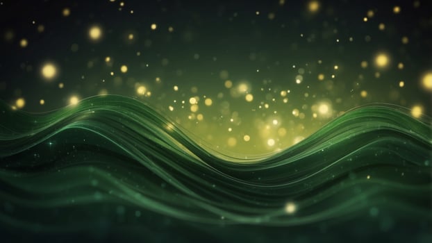 Abstract green waves with a starry background. photo