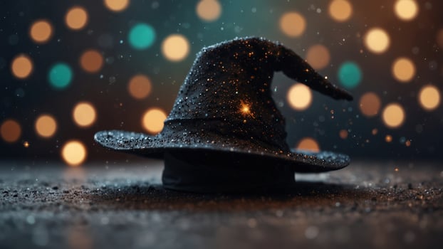 Witch's Hat with Stars and Glittering Dust. photo