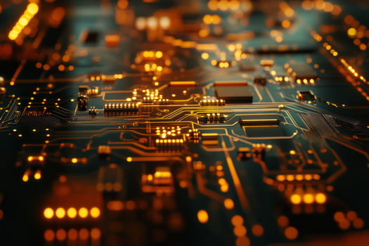 The intricate details and vibrant colors of modern microchip circuitry exemplify the advancement of electronics, showcasing complex patterns that illustrate the cuttingedge of technology today photo