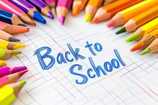 A vibrant collection of pencils frames a cheerful Back to School message on a blank white sheet, capturing the excitement for the upcoming school year and students educational adventures photo