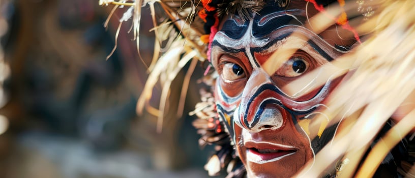 Close Up Portrait of a Papua New Guinean Man Wearing Traditional Face Paint During a Ritual Dance photo
