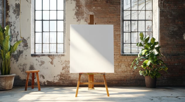 This spacious loft has large windows for abundant natural light, pristine white walls enhancing brightness, and a versatile layout, ideal for showcasing innovative designs in a creative environment photo