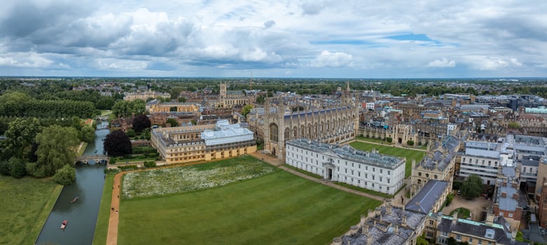 Aerial view of the old town of Cambridge. Beautiful Kings College Chapel in the center of Cambridge, Cambridgeshire, England. photo