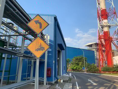 Industrial Facility with Warning Signs photo