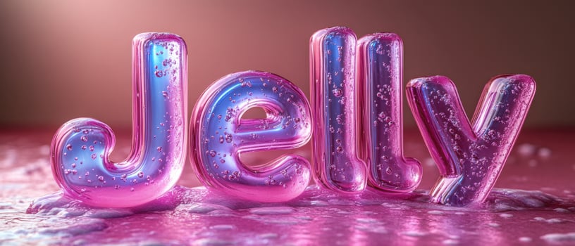 Colorful 3D Jelly Text with Bubbles on Pink Background - Fun and Playful Design photo