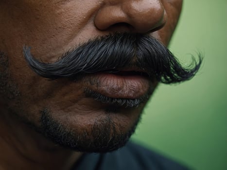 an artistic black mustache on a green background - concept for Movember. photo