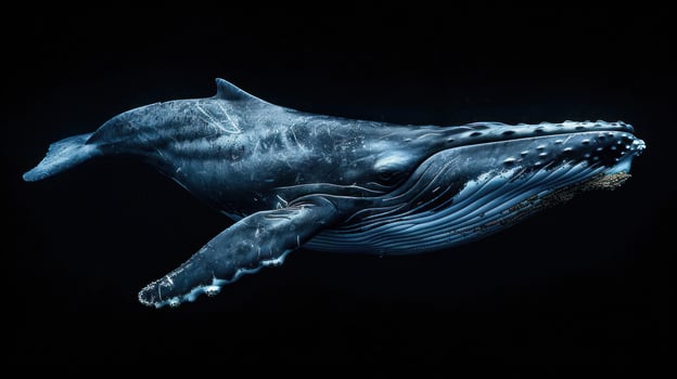 Whale family captured during a dive underwater. The adult whale leads, followed by its offspring. photo
