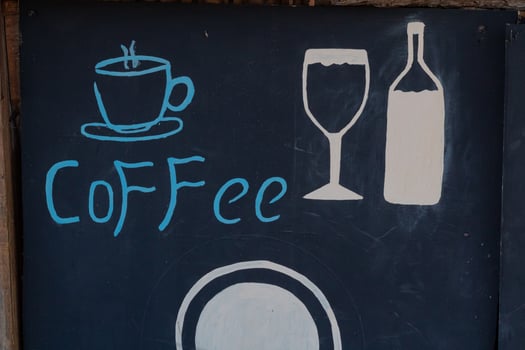 Coffee menu on blackboard outside coffee shop photo