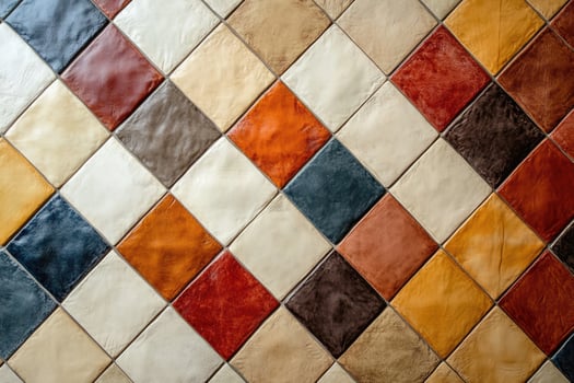 Colorful square leather tiles creating modern geometric pattern photo