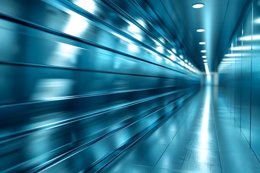 Futuristic Blue Tunnel with Reflective Surfaces and Dramatic Lighting - Abstract Design for Modern Concepts photo