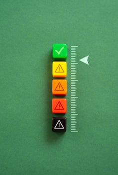 Acceptable level. Scale with warnings. Security. On the verge of moving from green to yellow alert level. Safety system. photo