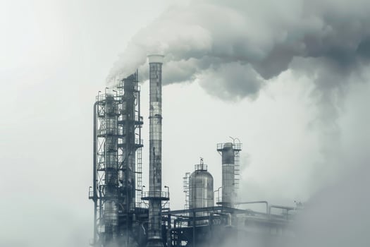Smoke from industrial chimneys on a cloudy day photo