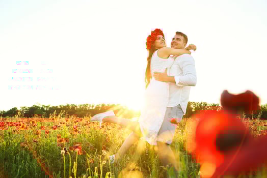 Couple in love hugging together in nature photo