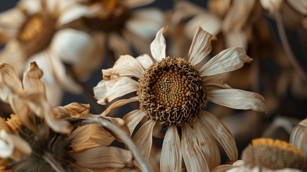 Dried flower daisies pattern which has withered or lacks water botanical background photo