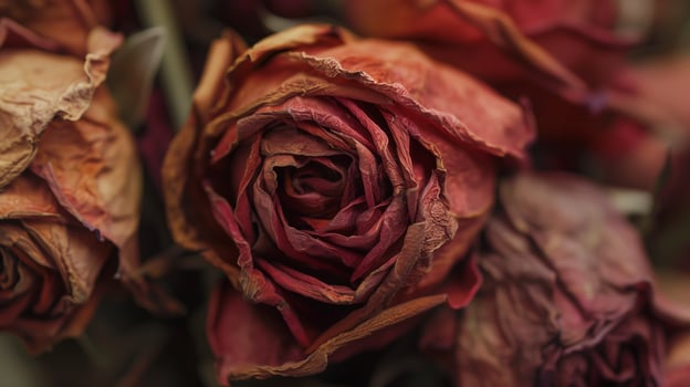 Dried red rose flower pattern which has withered or lacks water botanical background photo